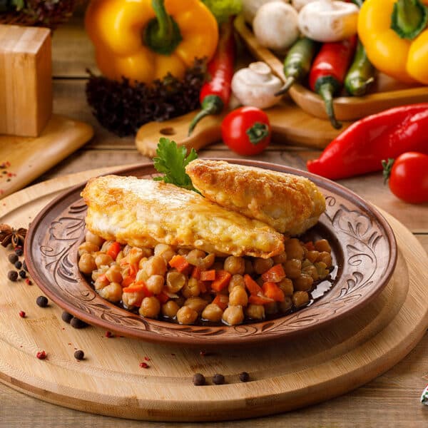 Piept curcan crustă cașcaval naut leg